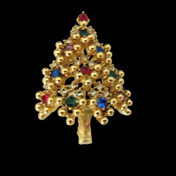 Eisenberg Jewelry - Signed Eisenberg, Vintage Christmas Tree with Rhinestones Pin or Brooch